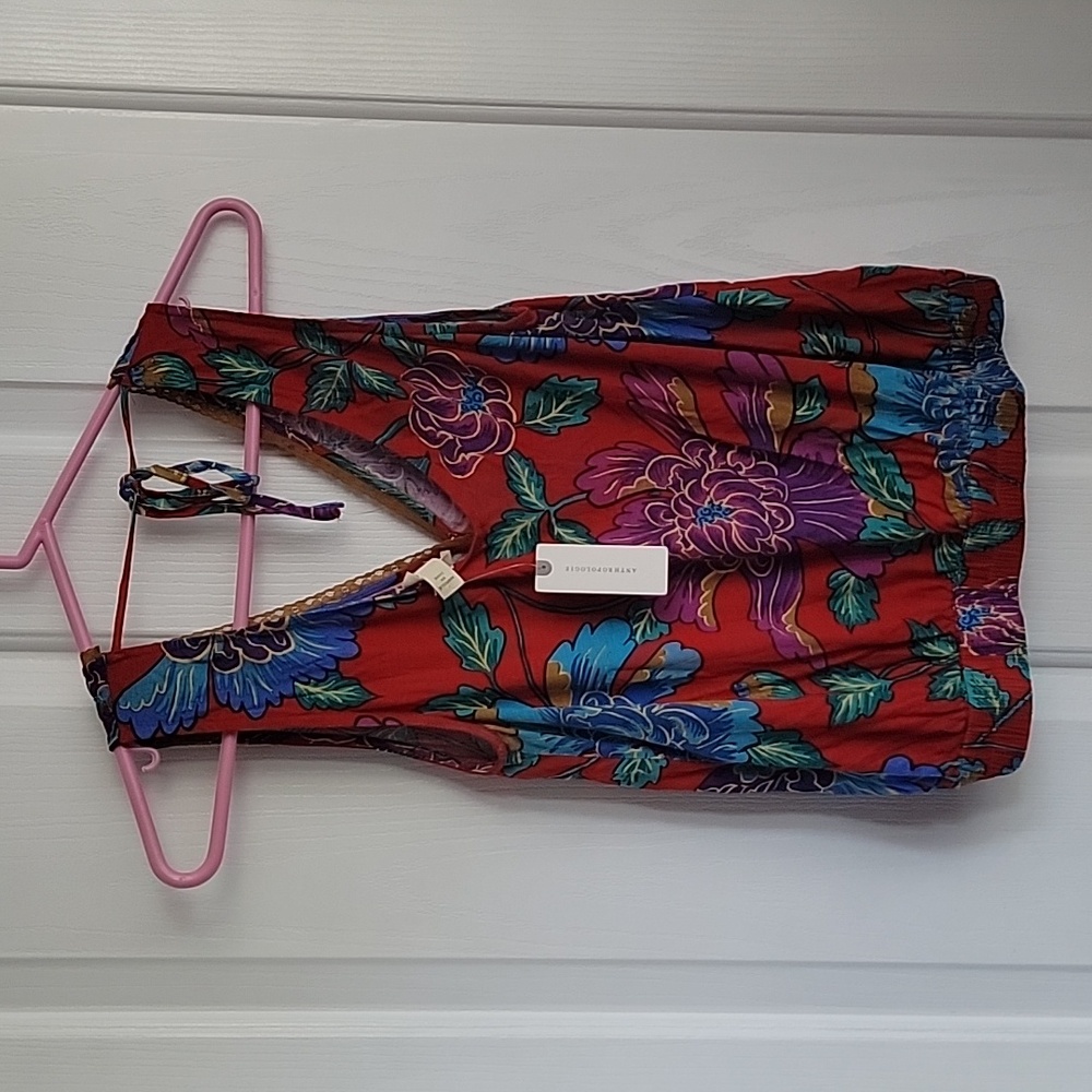 ANTHROPOLOGIE TINY RED FLORAL NEW NWT SHIRT TOP TANK SMALL S - Picture 4 of 7